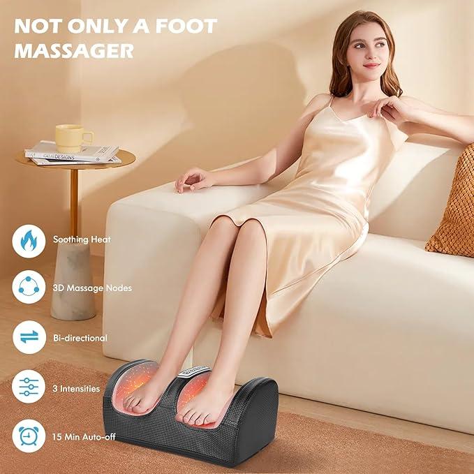 Foot and Calf Massager with Heat, Shiatsu Electric Kneading Foot Massager Machine for Plantar Fasciitis, Pain Relief, Promotes Blood Circulation