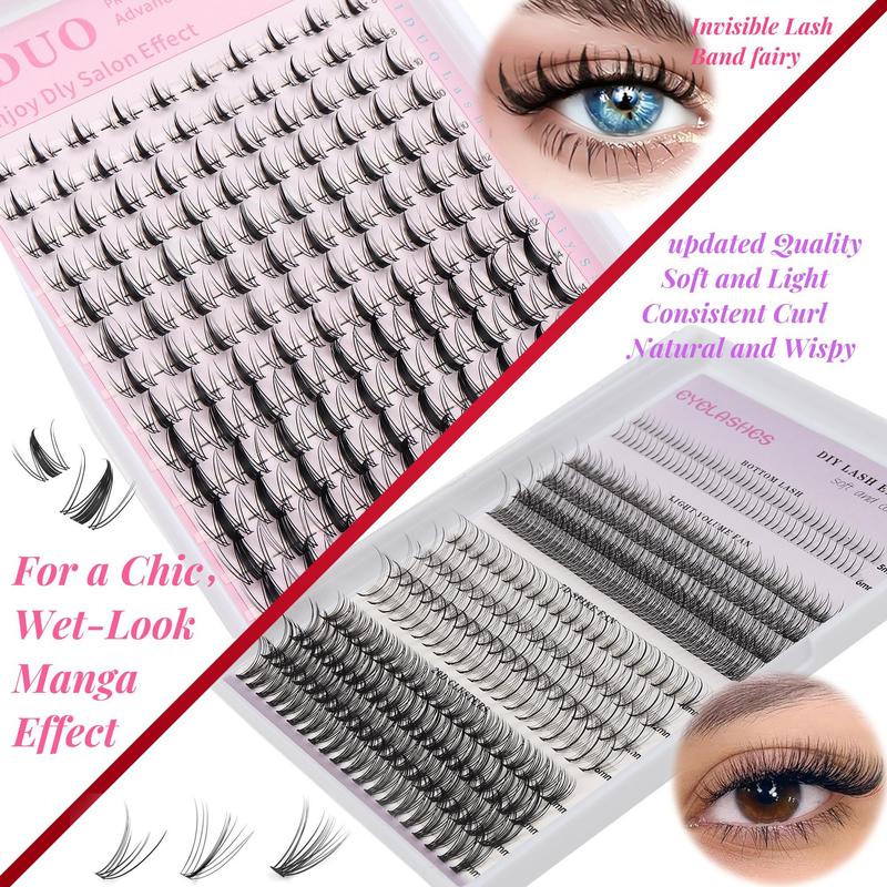 Fluffy False Eyelashes Extension Kit, Individual False Eyelashes with Glue & Tweezers & Brush & Glue Remover, Eye Makeup Enhancement False Eyelashes for Women and Girls, Eyelash Glue Extension, Christmas Gift, Eyelash Extensions