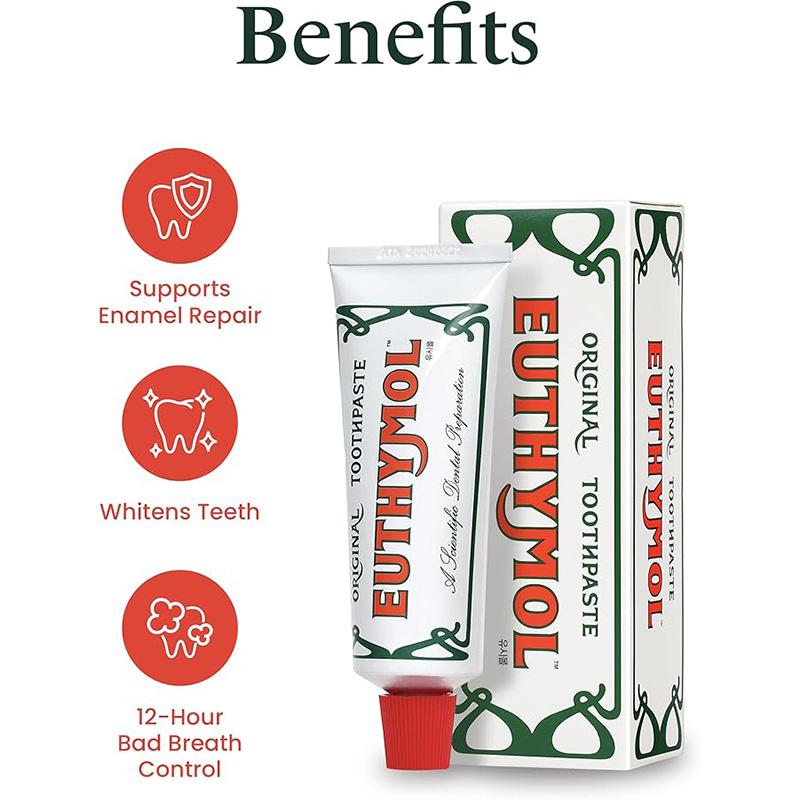 [Euthymol] Natural Flouride-Free Formula Strong Mint Flavor for Fresh Breath, 75ml Classic Pink Toothpaste for Fresh Breath, Plaque & Tartar Remover | Travel Size Aluminum Recyclable Tube