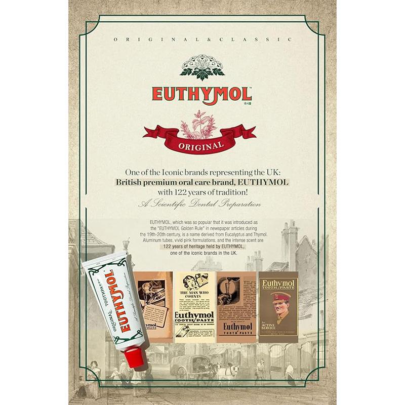 [Euthymol] Natural Flouride-Free Formula Strong Mint Flavor for Fresh Breath, 75ml Classic Pink Toothpaste for Fresh Breath, Plaque & Tartar Remover | Travel Size Aluminum Recyclable Tube