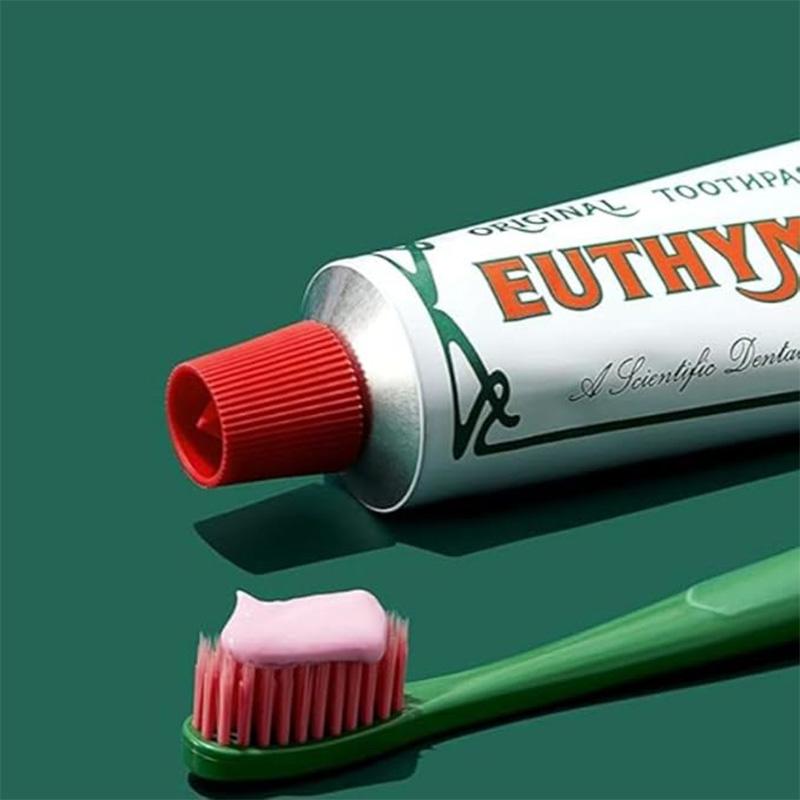 [Euthymol] Natural Flouride-Free Formula Strong Mint Flavor for Fresh Breath, 75ml Classic Pink Toothpaste for Fresh Breath, Plaque & Tartar Remover | Travel Size Aluminum Recyclable Tube