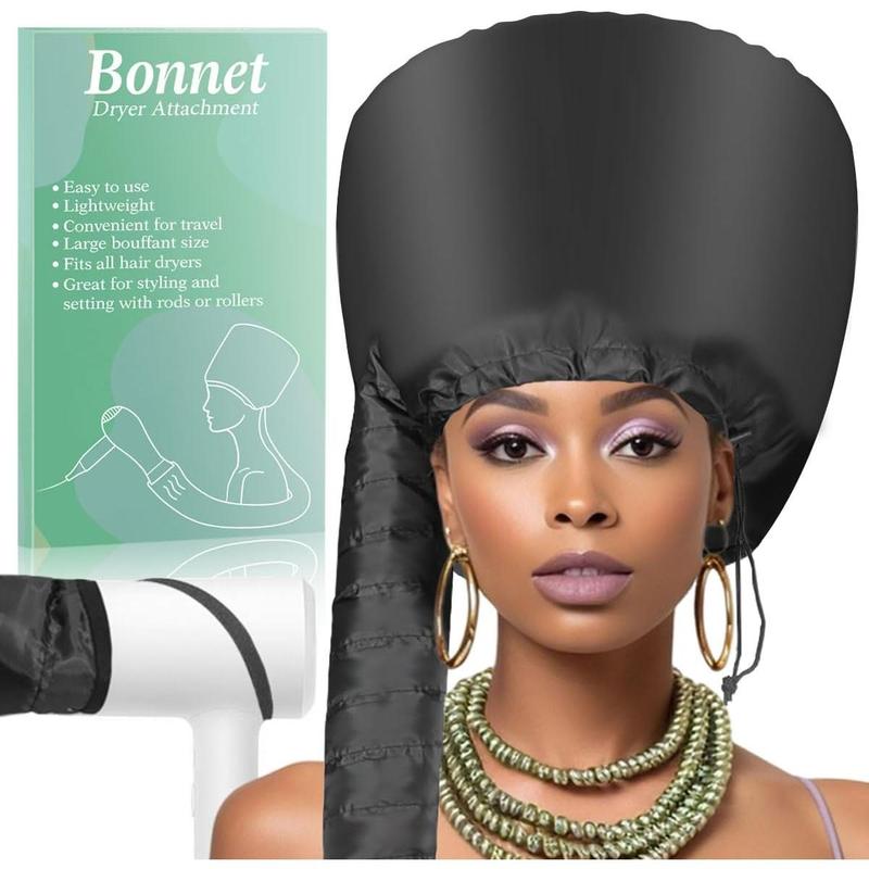 Hooded Hair Dryer Bonnet - Fast-Drying Bonnet Hair Dryer for Natural Hair, Deep Conditioning, Styling, & Curl Enhancing - Adjustable Fit, Heat Distribution, Portable & Lightweight for Travel(Black)