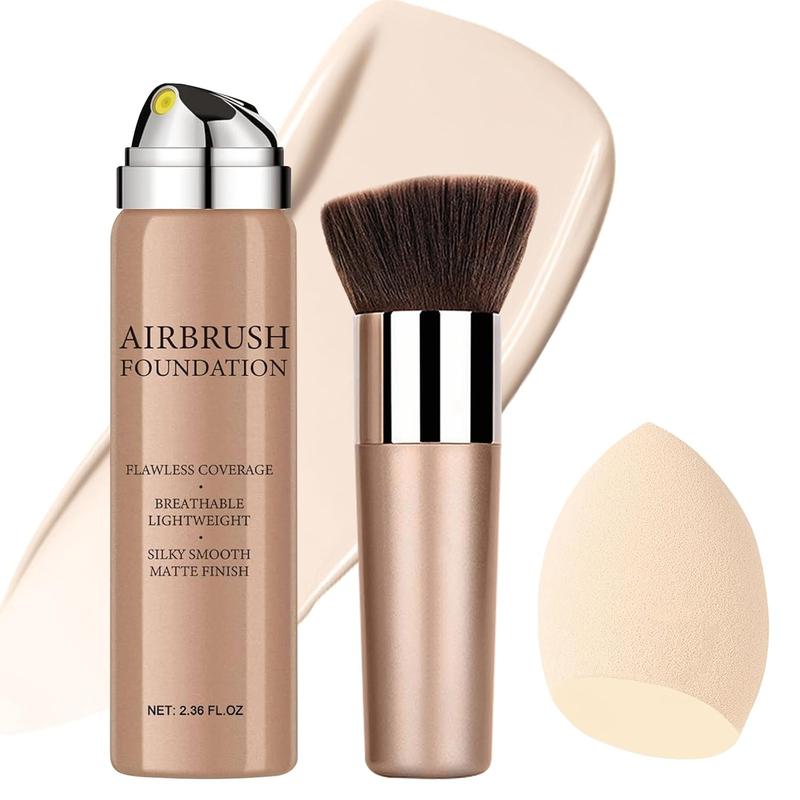 Airbrush Foundation Makeup Spray, Long Lasting Waterproof Full Covere Foundation for Brighten, Concealer and Hydrating, Natural Matte Finish, Brush and Makeup Sponge Include, 2.36oz (#4 Porcelain)