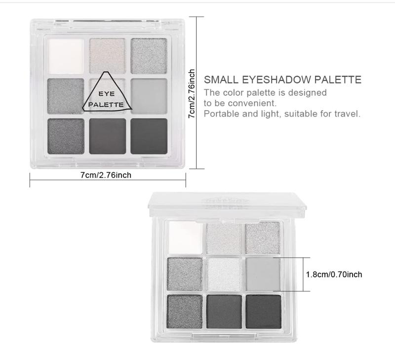 Black Smokey Gray Silver Glitter Shimmer Eye Makeup Palette, 9 Col.ors Cool Toned Matte,  Profesional Sombras De Ojos (A). Waterproof Cream