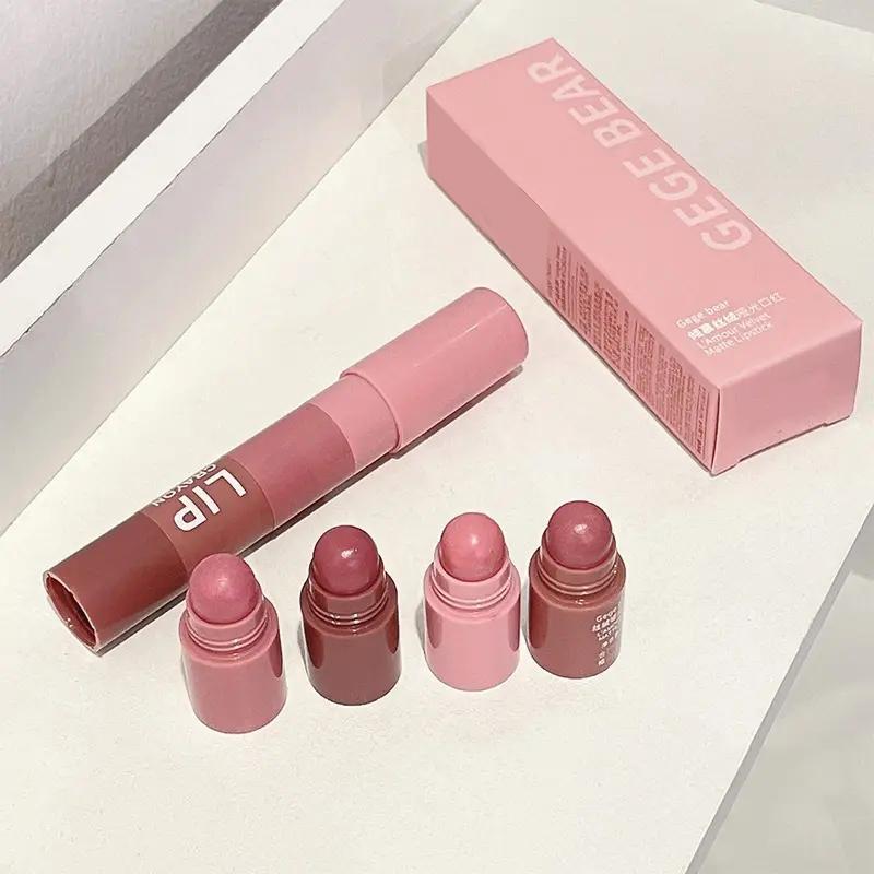 4-color Matte Lipstick, 4 in 1 Moisturizing Tinted Lip Balm, Velvet Matte Finish Liquid Lip Gloss Matte Liquid Lipstick, Girls & Women Lip Cosmetic