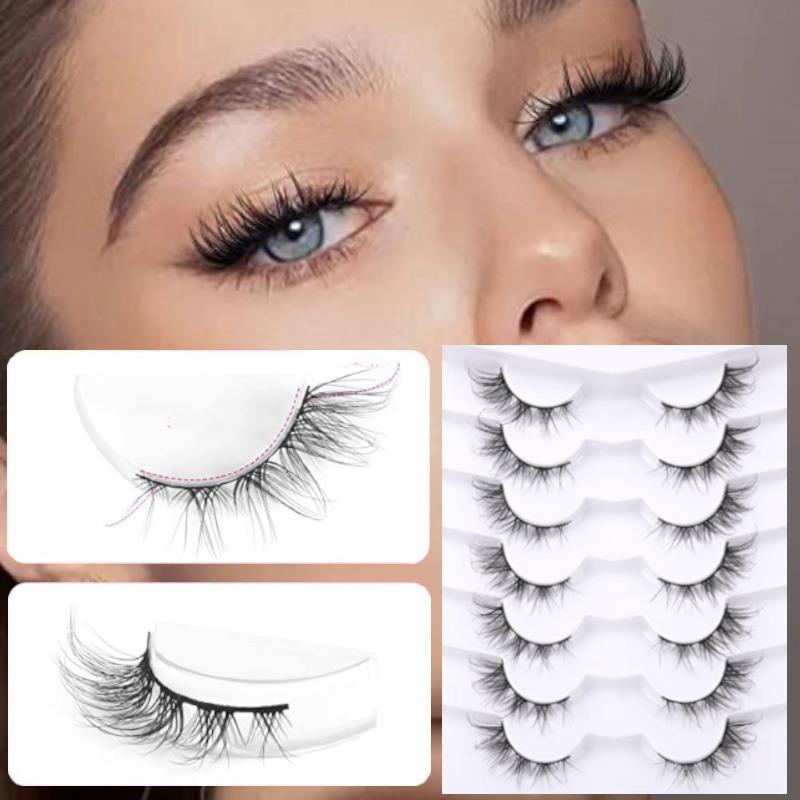 7 Pairs Curly Thick Extended False Eyelashes, Natural Look Eyelash Extensions, Makeup Tools For Women