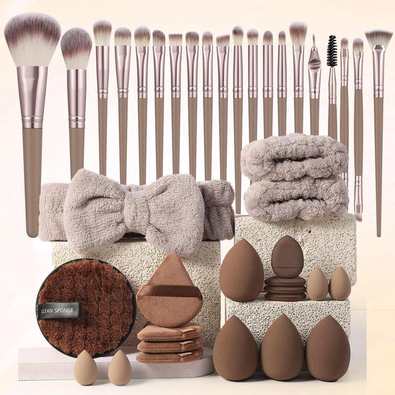 Makeup Tool Set, 40pcs set Makeup Brushes & Sponges & Powder Puffs & Cleansing Pads & Hairband & Wristband, Professional Makeup Tools for Women, Christmas Gift