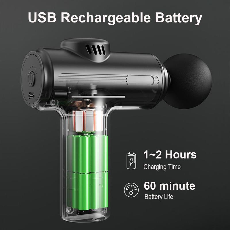 USB Rechargeable Handheld Electric Massager, Mini Muscle Massager With 8 Replaceable Heads, Professional Muscle Relaxation Tool, Christmas Gift, Christmas Essentials, Stocking Filler