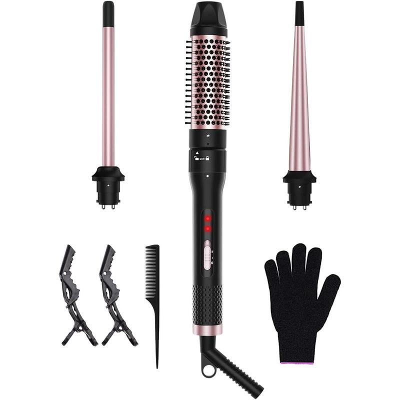 3 in 1 Curling Iron, Curling Wand Set with Curling Brush 3 Interchangeable Ceramic Curling Wand(0.5”-1.5”), Dual Voltage 30s Fast Heating with Heat Resistant Glove & 2 Clips and Gift Box