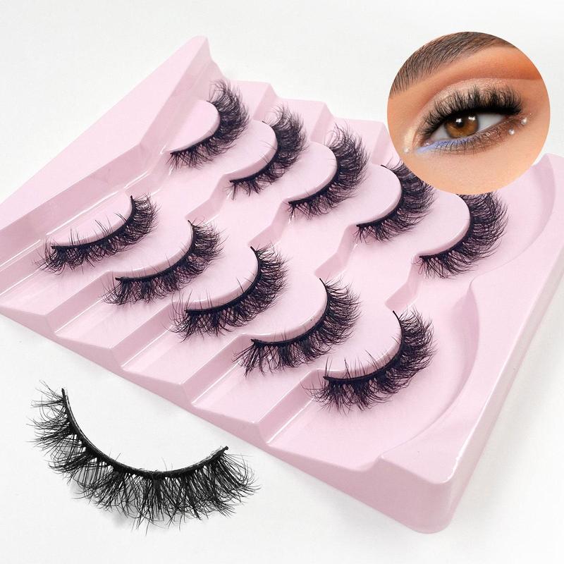 DD Fluffy False Eyelashes, 5 Pairs Wispy Natural Curling Eye Makeup Strip Lashes, Full Volumized False Eyelashes, Christmas Gift