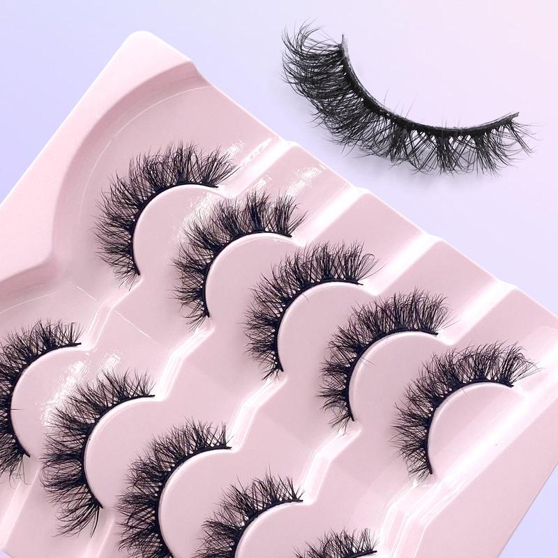 DD Fluffy False Eyelashes, 5 Pairs Wispy Natural Curling Eye Makeup Strip Lashes, Full Volumized False Eyelashes, Christmas Gift