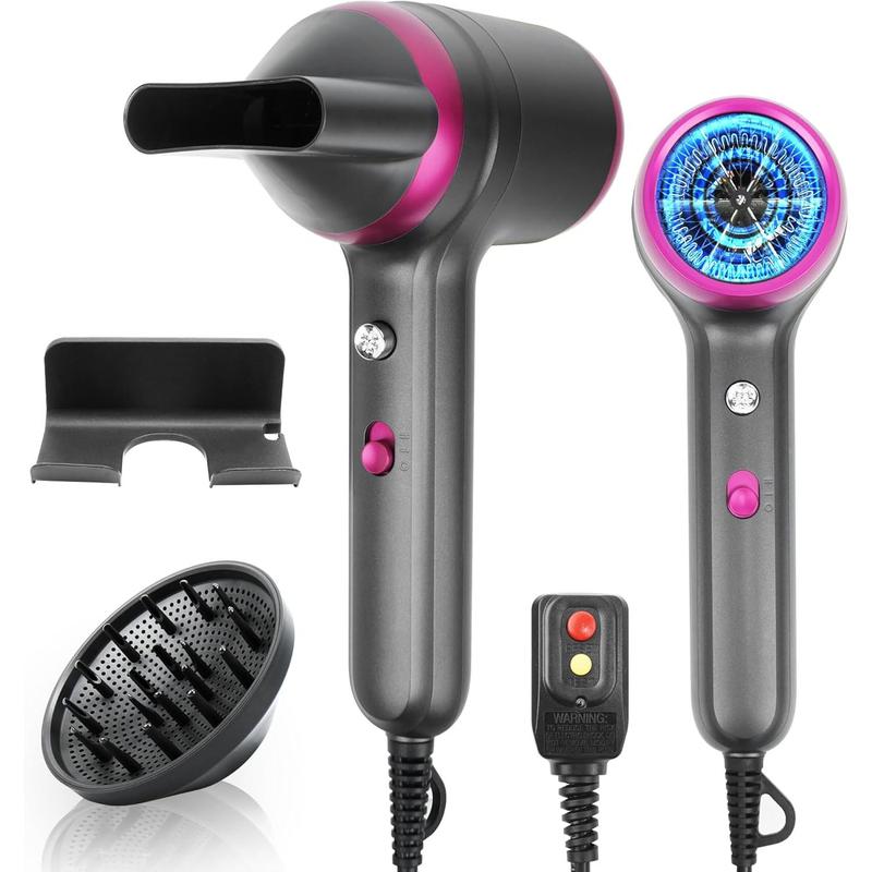 Hair Dryer with Diffuser 200 Million Ionic Blow Dryer 1800W Portable Hairdryer Fast Drying for Woman 4C Thick Curly Hair with No Damage Contain 2 Nozzles and 1Wall Mounted Holder for Home Salon Travel