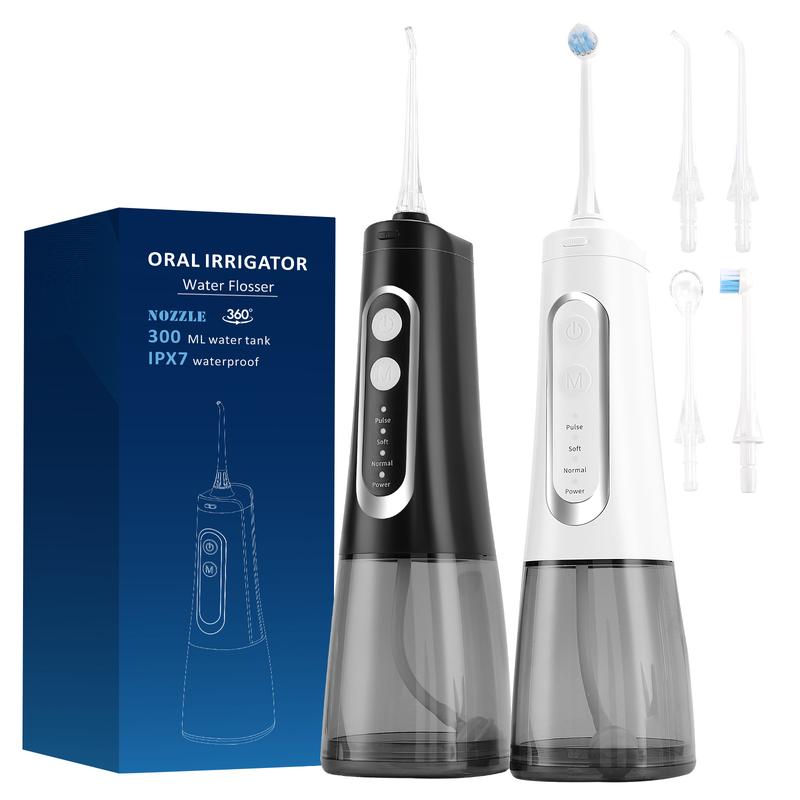 Water Flosser, Oral Irrigator Electric Oral Teeth Braces Cleaning Water Floss Pick Cordless Tooth Cleaner Tool Kit Portable Travel Rechargeable Ipx7 Waterproof (Black White)