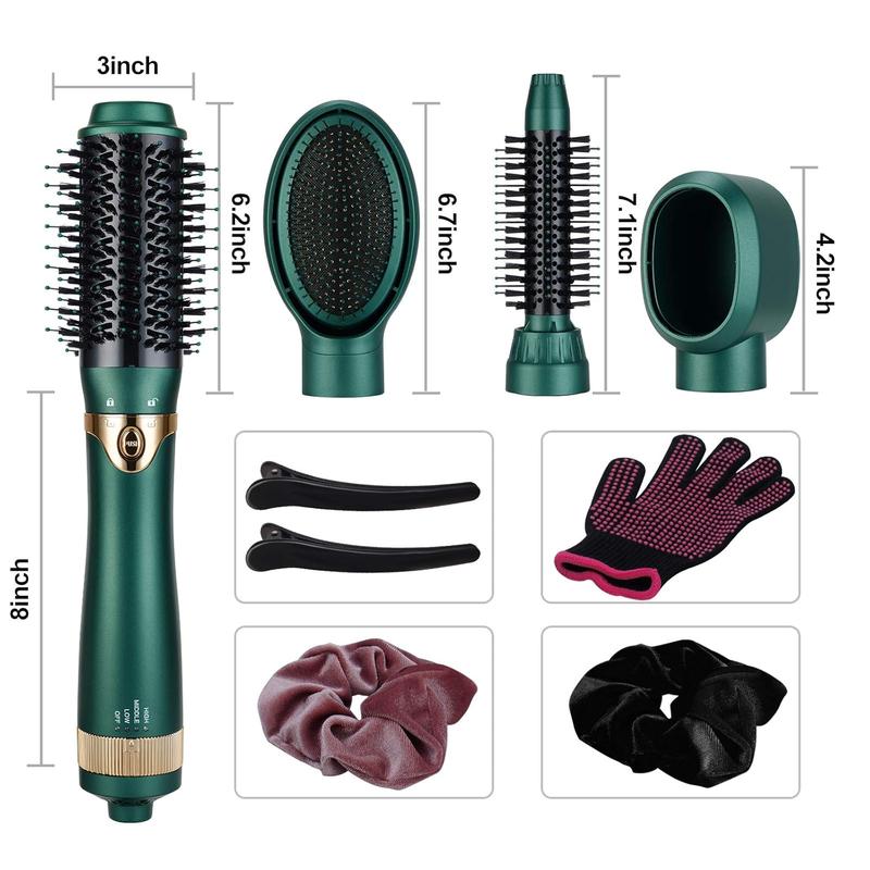 Retro Green Ceramic Hair Dryer and Brush Set, 4-in-1, Lightweight, Safe, and Quiet