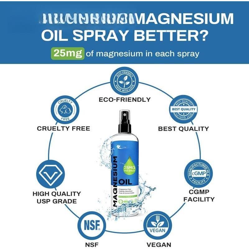 Pure Magnesium Oil Spray - Big 8 fl oz Topical Magnesium Chloride for ,   Magnesium Spray from Ancient Zechstein Seven Seabed Minerals