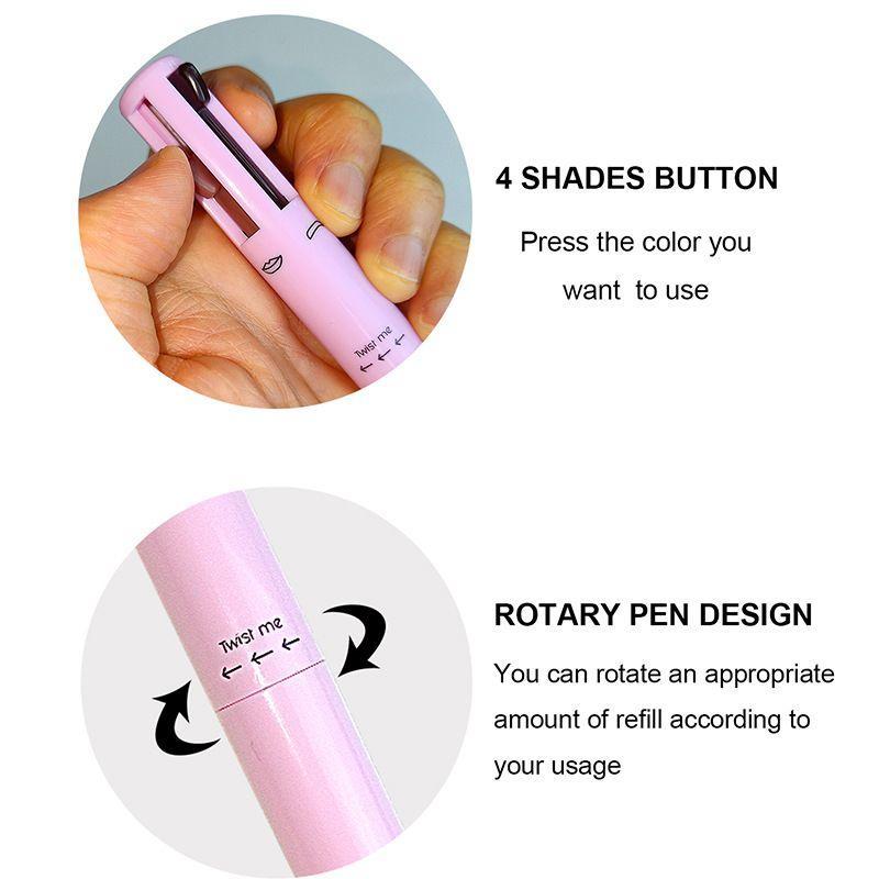 4 in 1 Makeup Pen, 4 Colors Glossy Finish Makeup Pen for Eyeliner Eyebrow Lip, Multi-use Makeup Products for Women & Girls