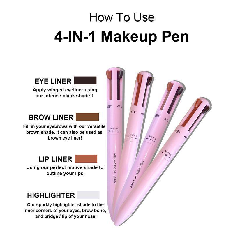 4 in 1 Makeup Pen, 4 Colors Glossy Finish Makeup Pen for Eyeliner Eyebrow Lip, Multi-use Makeup Products for Women & Girls