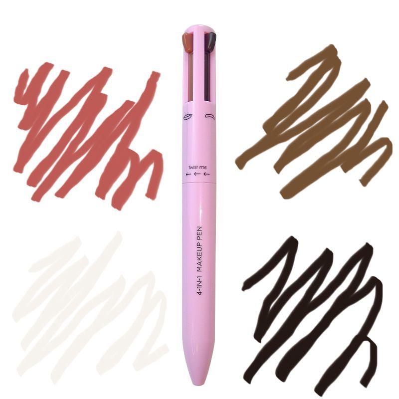 4 in 1 Makeup Pen, 4 Colors Glossy Finish Makeup Pen for Eyeliner Eyebrow Lip, Multi-use Makeup Products for Women & Girls