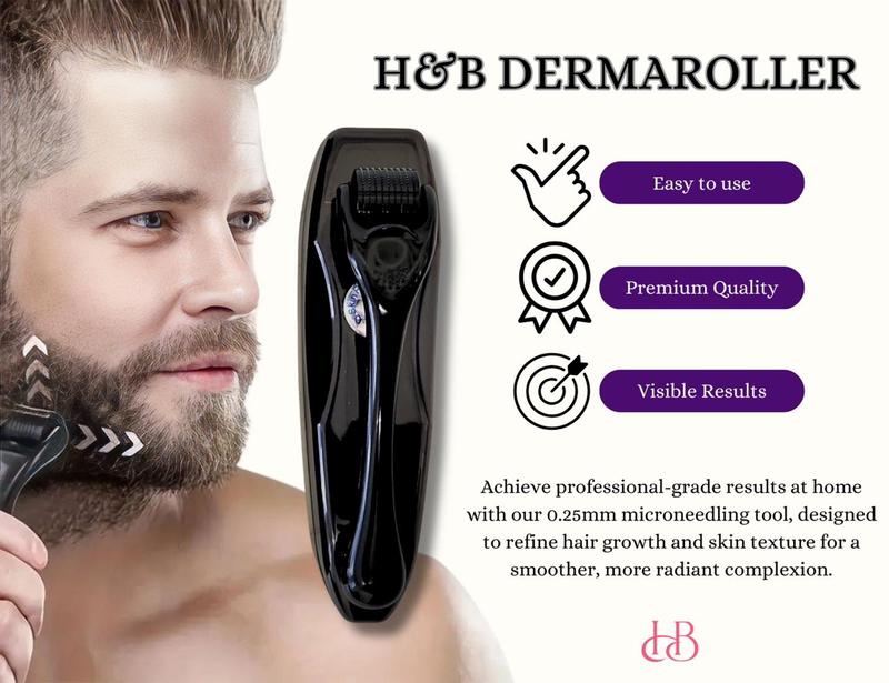 Premium Quality 0.25mm Derma Roller Black With Titanium Alloy Micro Needles For Hair And Beard Regrowth And Skin Regeneration.