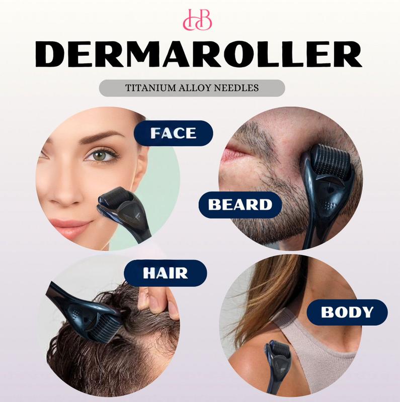 Premium Quality 0.25mm Derma Roller Black With Titanium Alloy Micro Needles For Hair And Beard Regrowth And Skin Regeneration.