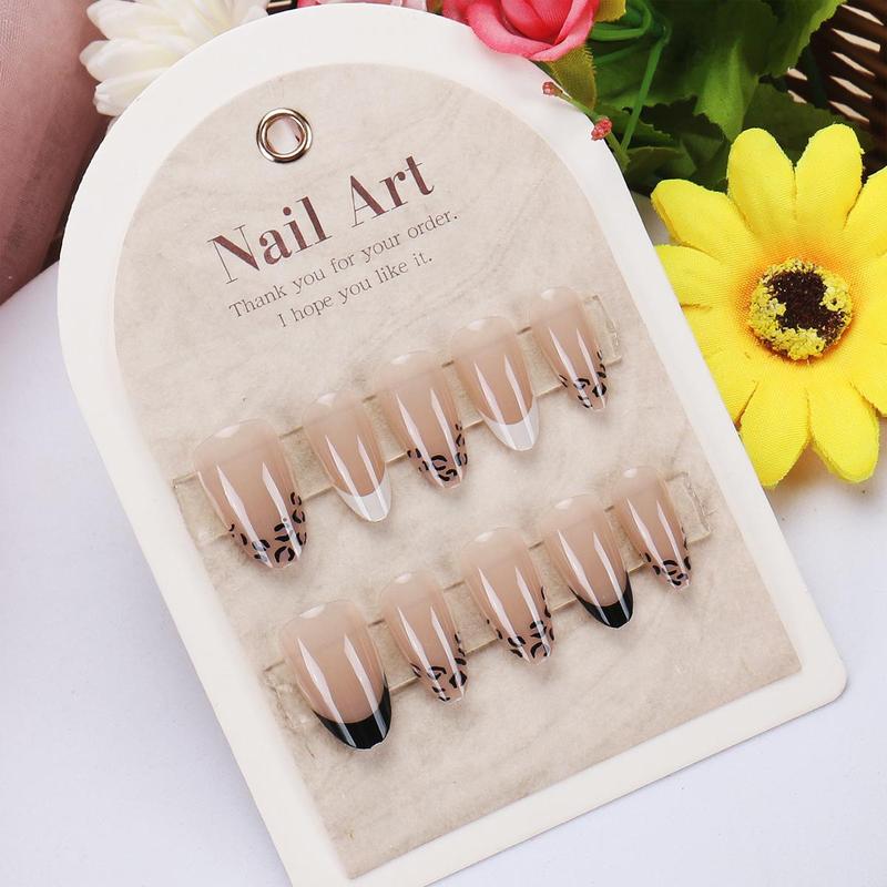 Leopard Pattern Fake Nail, 30pcs set Short Almond Press on Nails for Women & Girls DIY Nail Art, Elegant Stick on Nails Kit