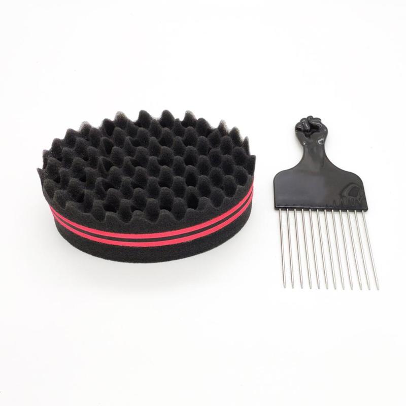 Heatless Hairdressing Tool Including 1 Sponge Brush & 1 Steel Needle Comb for Afro Curl Hair Twist Haircare Hairdressing Tool, Mens Products