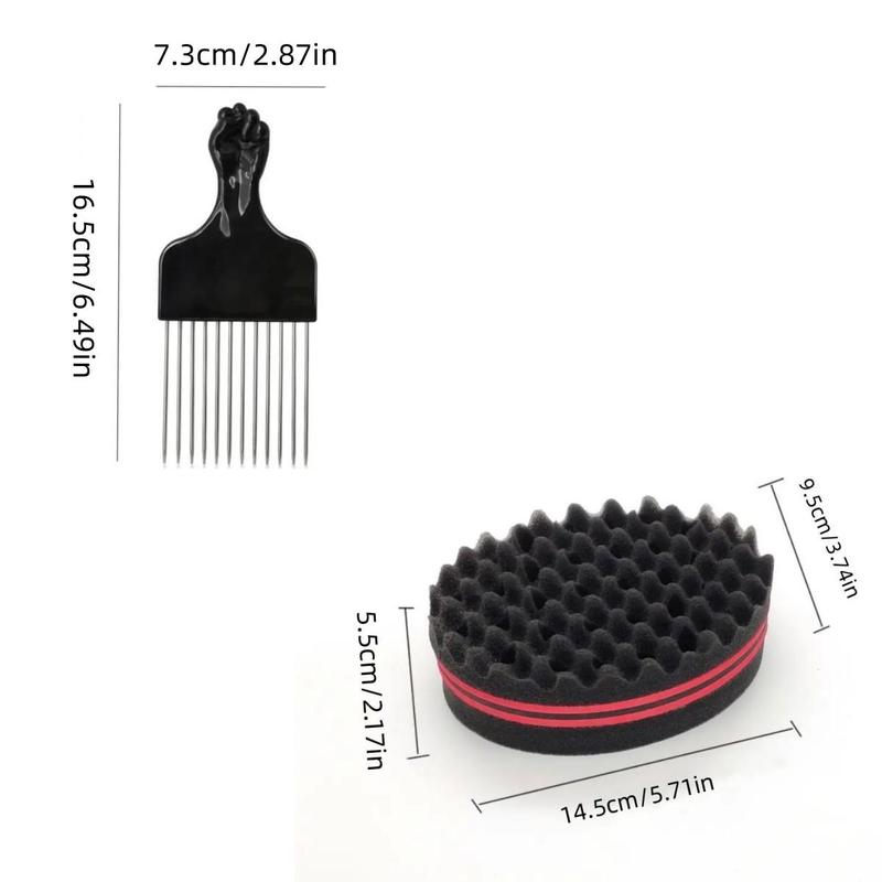 Heatless Hairdressing Tool Including 1 Sponge Brush & 1 Steel Needle Comb for Afro Curl Hair Twist Haircare Hairdressing Tool, Mens Products