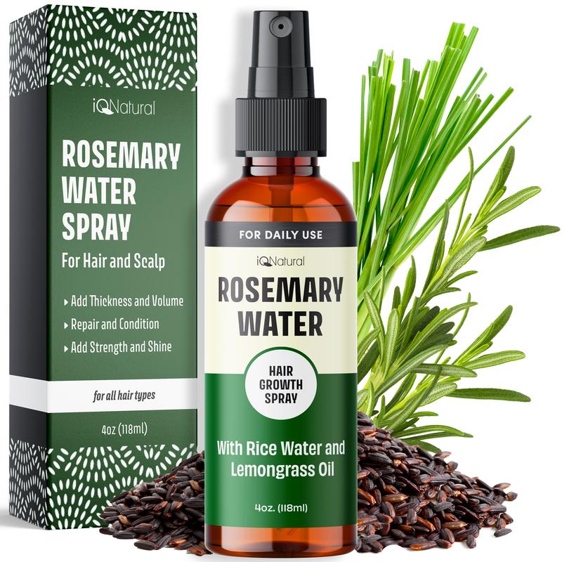 IQ Natural Rosemary Water Spray for Hair, Hydrating Hair Mist - 4oz Haircare Organic Blend Oil Rice Comfort