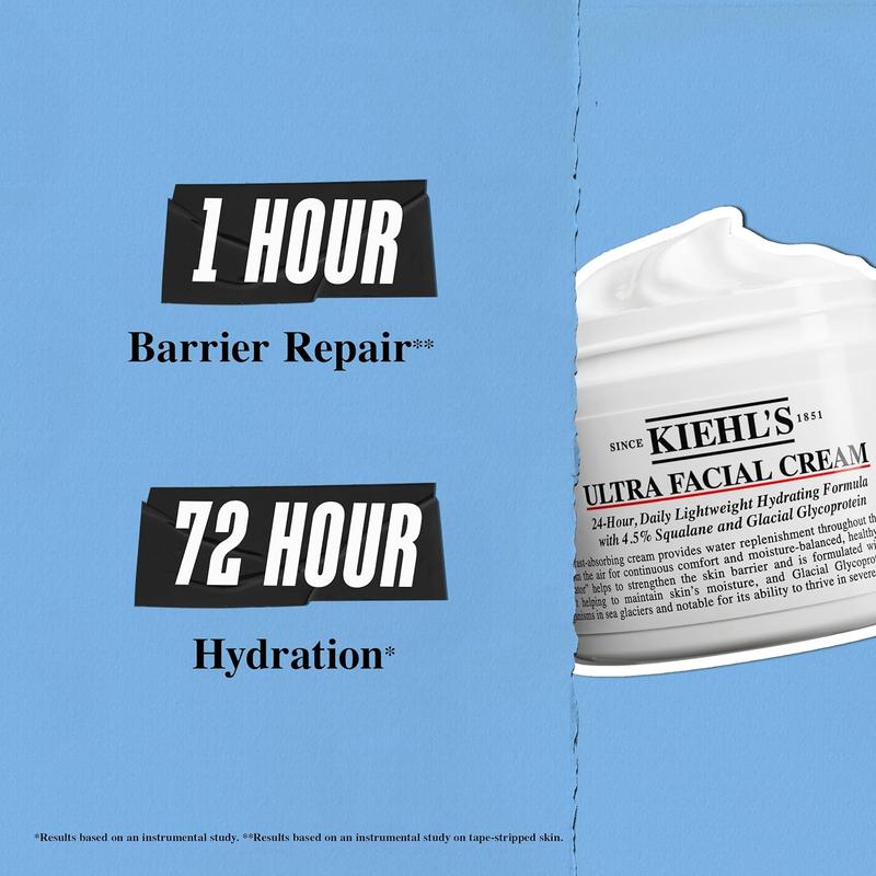 Kiehl's Ultra Facial Cream, with 4.5% Squalane to Strengthen Skin's Moisture Barrier, Skin Feels Softer and Smoother, Long-Lasting Hydration, Easy and Fast-Absorbing, Suitable for All Skin Types