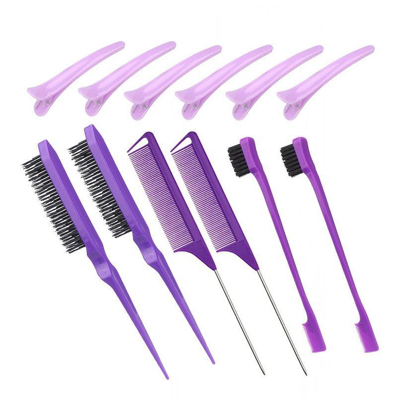 12pcs set Hair Styling Tool Set, Teasing Hair Comb, Pointed Tail Hair Comb, Eyebrow Brush, Hairline Brush, Hair Clip, Hair Comb, Hair Styling Tool, Hair Grooming Kit, Summer Essentials