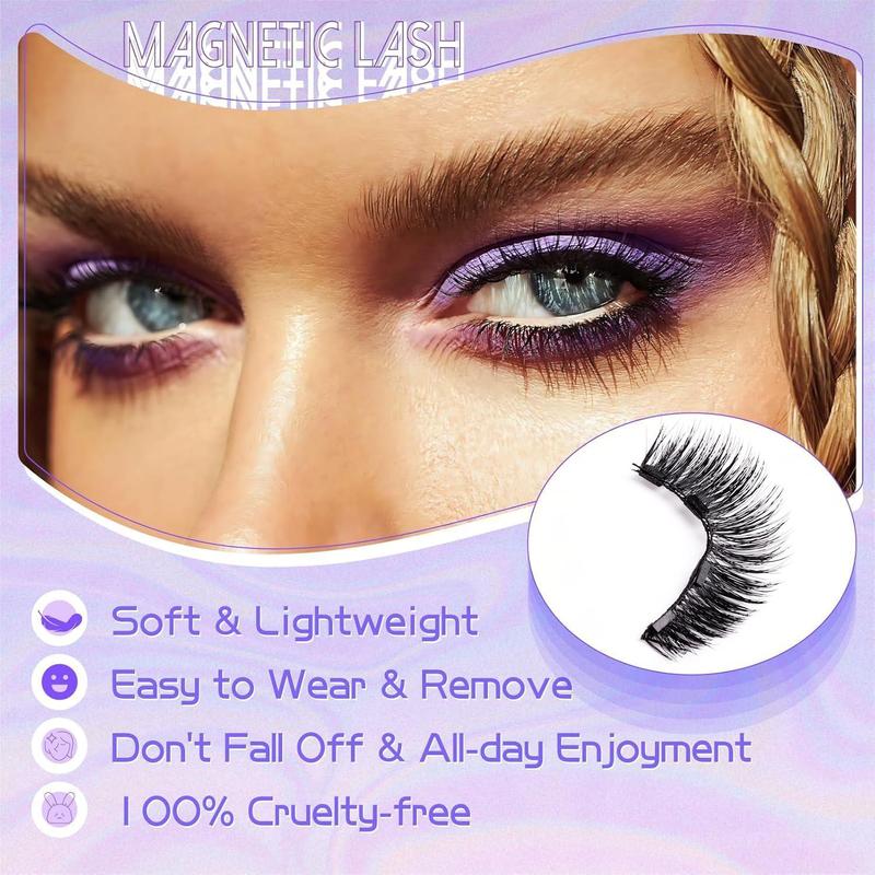 Magnetic Eyelashes with Applicator, 1 Box Reusable No Glue Needed False Eyelashes, Professional Eye Makeup Tool for Women & Girls, Christmas Gift