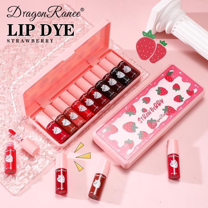 Strawberry Lip Gloss Set, 10pcs box Long Lasting Moisturizing Lip Gloss, Glossy Lip Glaze, Plumping Lip Oil Lip Stick for Girls & Women, Christmas Gift