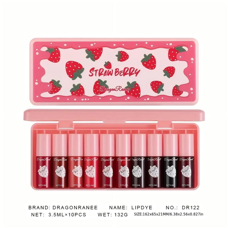 Strawberry Lip Gloss Set, 10pcs box Long Lasting Moisturizing Lip Gloss, Glossy Lip Glaze, Plumping Lip Oil Lip Stick for Girls & Women, Christmas Gift