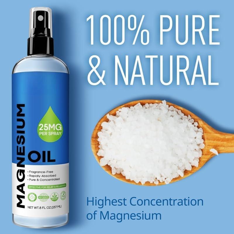 Pure Magnesium Oil Spray - Big 8 fl oz Topical Magnesium Chloride for ,   Magnesium Spray from Ancient Zechstein Seven Seabed Minerals