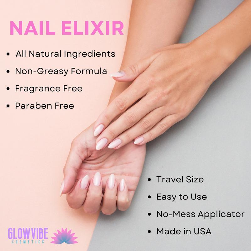 Glowvibe Cosmetics Nail Elixir Cuticle Oil - Moisturizing, Growth, Strengthening - Pure 5 Ingredient Formula