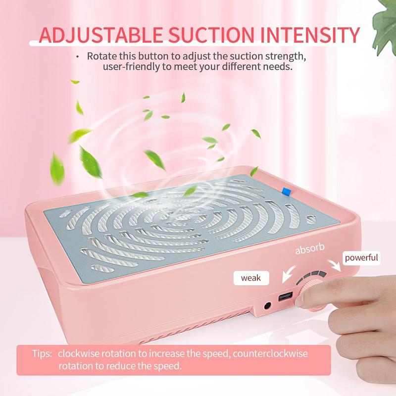 Electric Nail Dust Collector, 1 Box Reusable Filter Nail Dust Cleaner with Light, Professional Nail Art Tool for Home & Salon Use