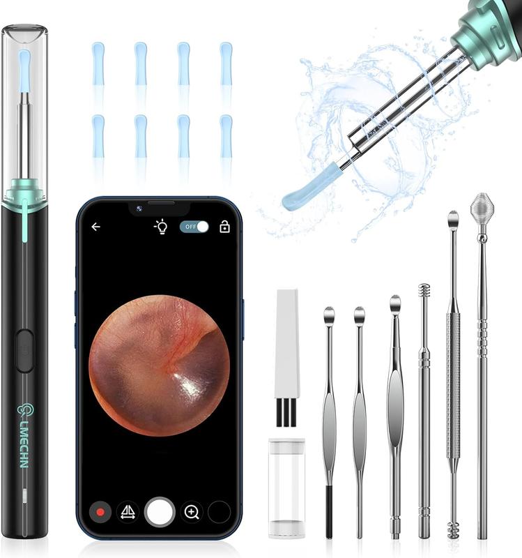 Ear Wax Removal Ear Cleaner with 1920P HD Ear Camera and Light Ear Wax Removal Kit with 7 Pcs Ear Pick Set Ear Cleaning Kit with 8 Silicone Ear Spoons 1920P HD Ear Camera Otoscope for iOS & Android (Black)