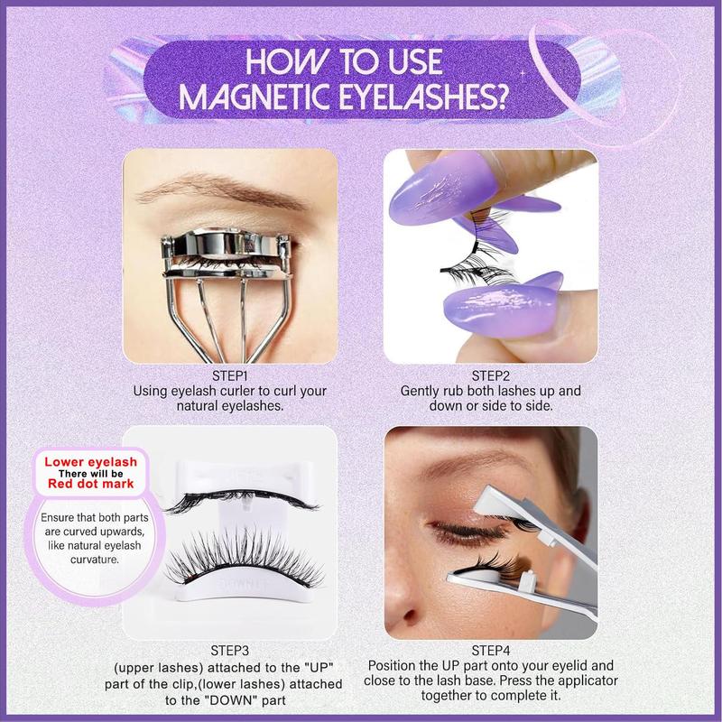 Magnetic Eyelashes with Applicator, 1 Box Reusable No Glue Needed False Eyelashes, Professional Eye Makeup Tool for Women & Girls, Christmas Gift