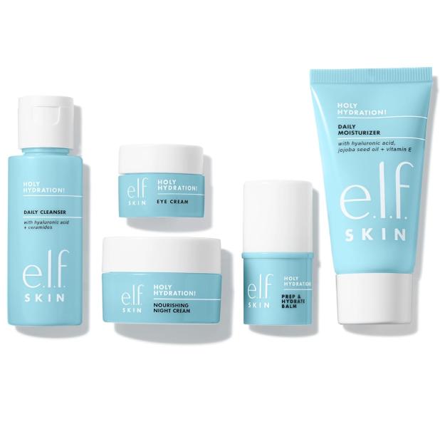 e.l.f. Jet Set Hydration Kit: Travel-Friendly Skincare Set with Cleanser, Balm, Moisturizer, Eye Cream & Night Cream, Vegan & Cruelty-Free