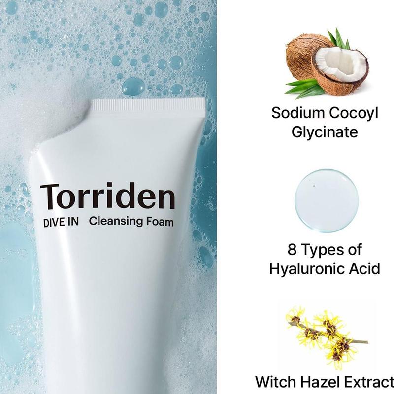 [Torriden] DIVE-IN Low Molecular Hyaluronic Acid Cleansing Foam 150ml, Hydrating Daily Facial Cleanser for All and Sensitive Skin, with Hyaluronic Acid, Panthenol, Allantoin, Bubble Cleansing Foam, Vegan and Cruelty Free, Korean Skin Care,