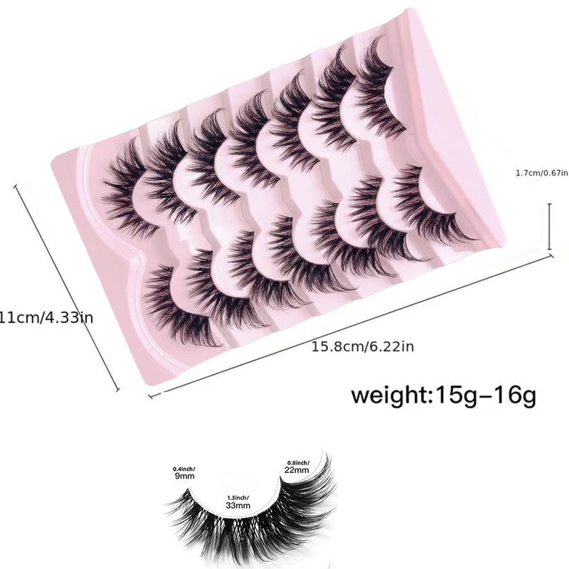 Natural False Eyelashes, 7 Pairs Wispy Cat Eye Faux Cluster Lashes, Volumized False Eyelashes for Women and Girls Eye Makeup Enhancement