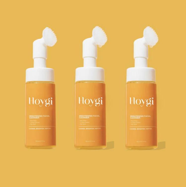 Hoygi   Official  product   NEW - Hoygi Turmeric + Kojic Acid Foaming Facial Cleanser + Silicone Brush Cleansing Skincare Flower Brightening