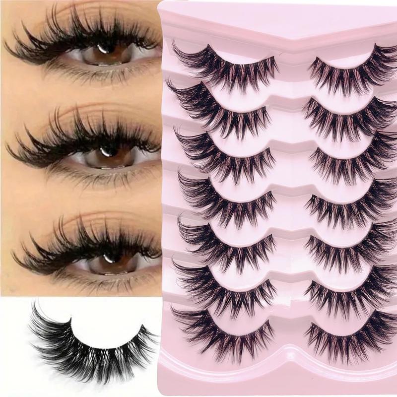 Natural False Eyelashes, 7 Pairs Wispy Cat Eye Faux Cluster Lashes, Volumized False Eyelashes for Women and Girls Eye Makeup Enhancement