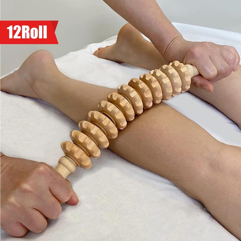 Wooden Curved Massager, Handheld Roller Stick, Trigger Point Manual Body Massage Tool for Fascia Cellulite Muscle