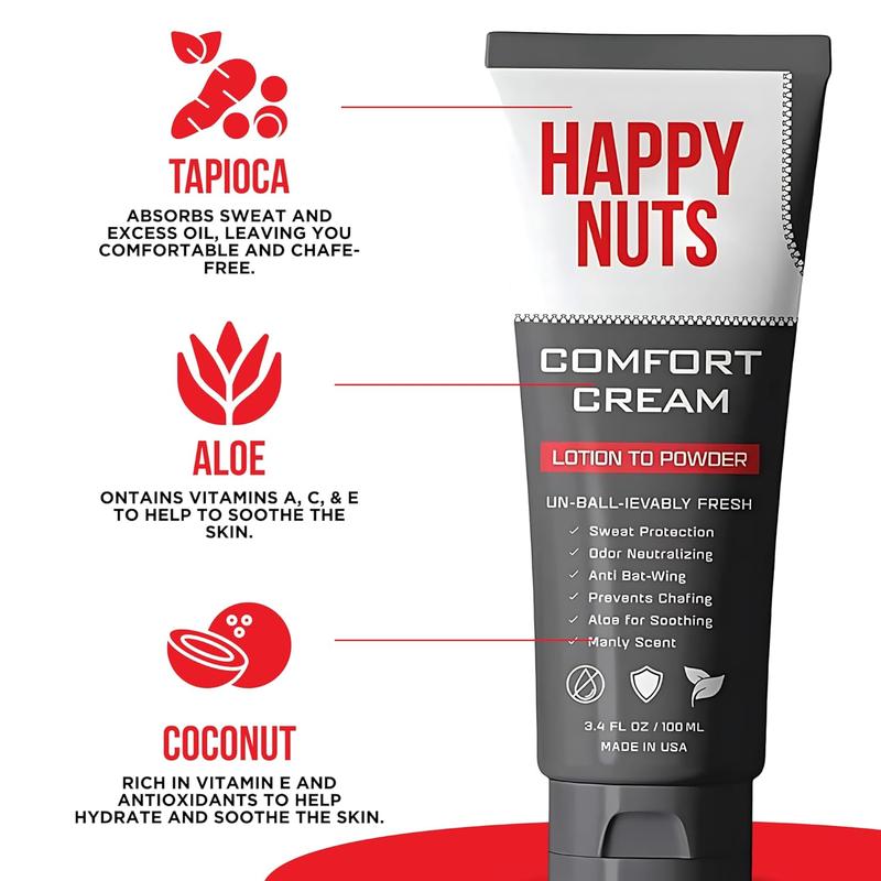 HAPPY NUTS Comfort Cream Deodorant For Men: Anti-Chafing Sweat Defense, Odor Control, Aluminum-Free Mens Deodorant & Hygiene Products for Men 3.4 oz.(1 Pack, Original)