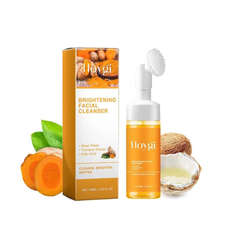 Hoygi   Official  product   NEW - Hoygi Turmeric + Kojic Acid Foaming Facial Cleanser + Silicone Brush Cleansing Skincare Flower Brightening