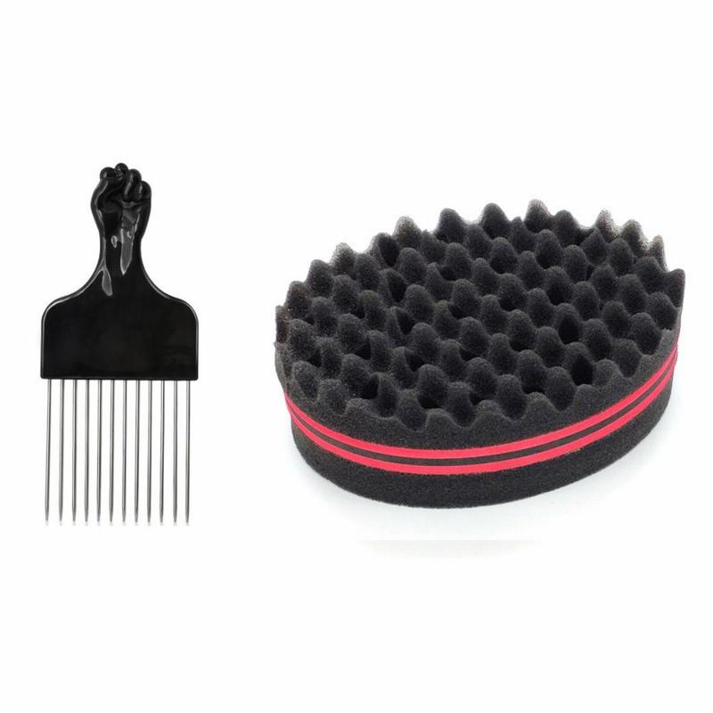 Heatless Hairdressing Tool Including 1 Sponge Brush & 1 Steel Needle Comb for Afro Curl Hair Twist Haircare Hairdressing Tool, Mens Products