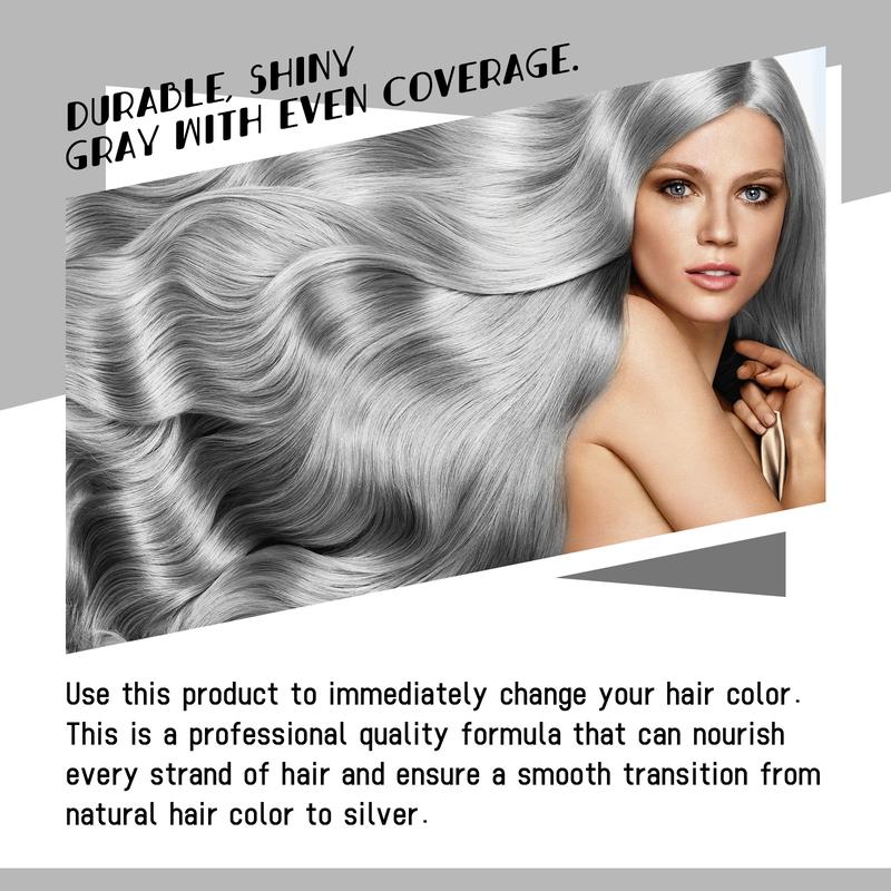 Silver Gray Hair Dye, 100% Gray Coverage,Adds Gloss，Unisex Fashion Dye, Suitable For Parties, Role Playing, Masquerade Haircare