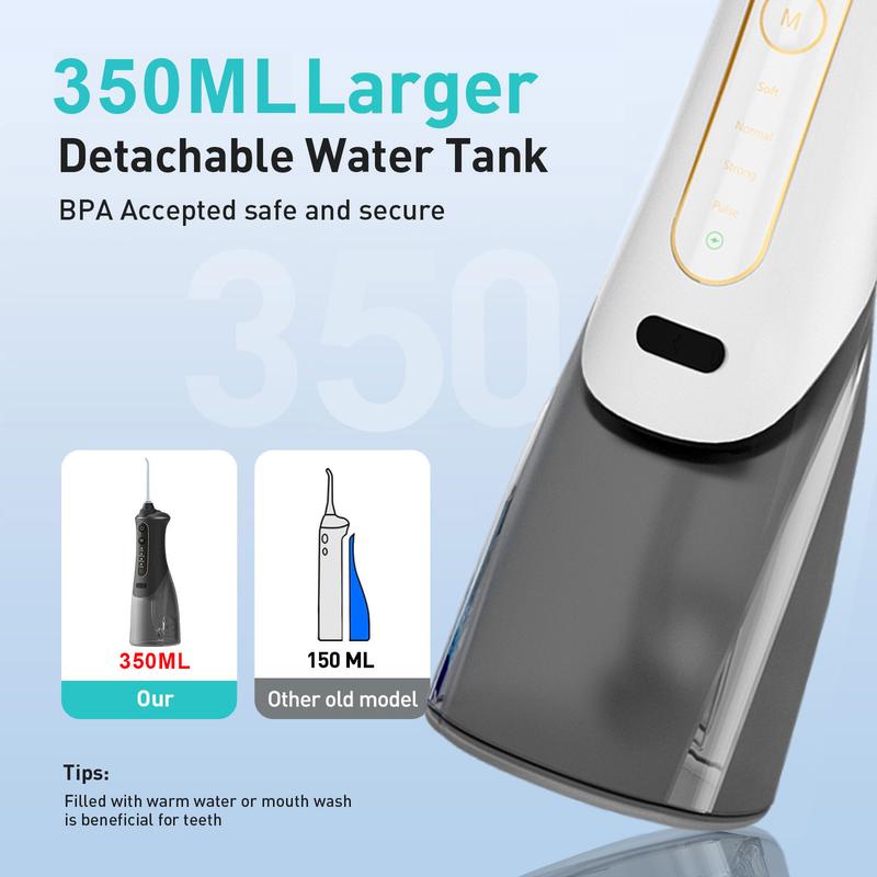 Water Dental Flosser Teeth Irrigator with 4 Modes Cordless Water Teeth Cleaner with 4 Replace Sprinkler Head，Waterproof Rechargeable Portable for Travel Home