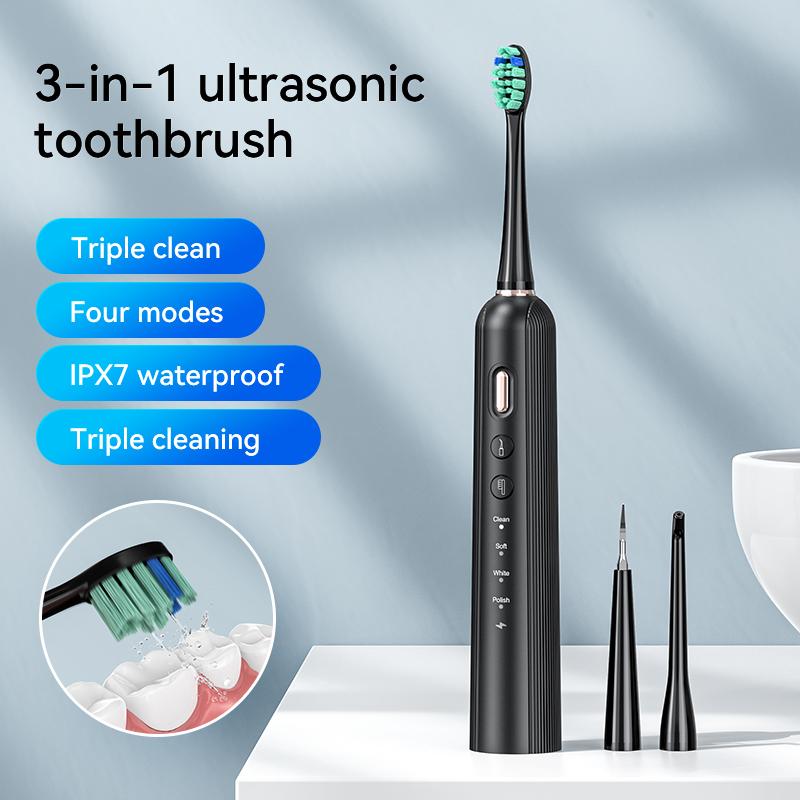 Electric Toothbrush for Adults and Kids, with Tongue Scraper and 3 Brush Heads,Deep Clean, One Charge for 60 Days,Sonic Travel Toothbrush